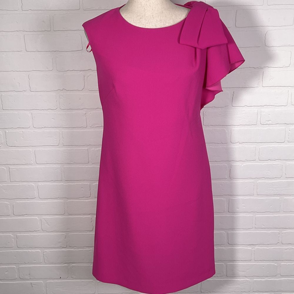 Eliza J Dress Women 4 Hot Pink One Sleeve Bow Flutter Sheath Party Valentine